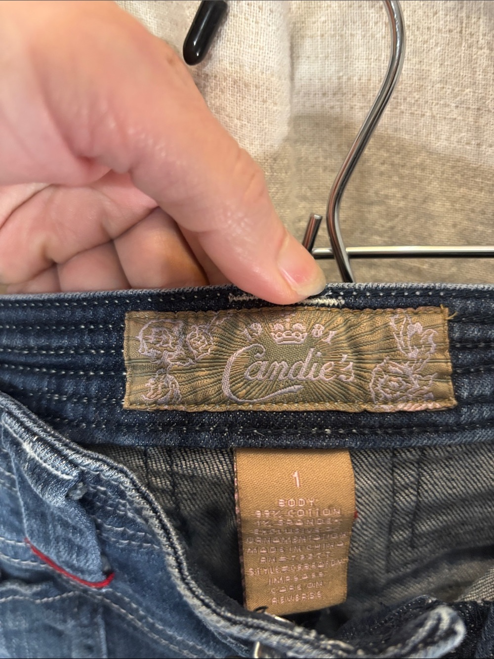 Vtg Candie's Y2K Wide-Leg Denim Capri Jeans 1 Multi Stitch Patch Pocket Coulotte - Picture 2 of 12